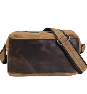 WaxedCanvasMessengerBagMenSatchelBagWithFullGrainLeatherVintageCrossbodyBagCanvasShoulderBagiPadBag_1