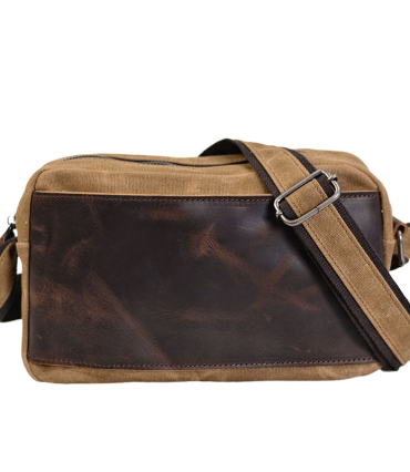 WaxedCanvasMessengerBagMenSatchelBagWithFullGrainLeatherVintageCrossbodyBagCanvasShoulderBagiPadBag_1